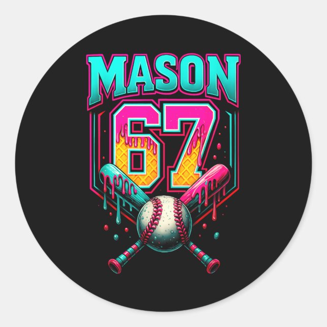 Sticker Rond Mason 67 Funny Ice Cream Drip Baseball Ice Cream D (Devant)
