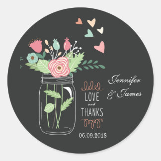 Sticker Rond Mason bocal mariage de charbon de bois favorise le