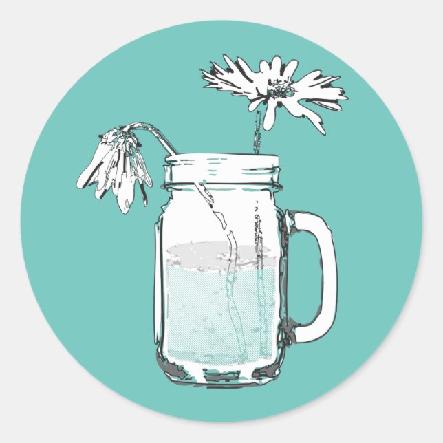 Sticker Rond mason jar daisies (Devant)