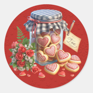 Sticker Rond Mason Jar de Valentine Coeurs Cookies