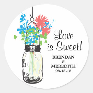 Sticker Rond Mason Jar et Mariage Fleur sauvage