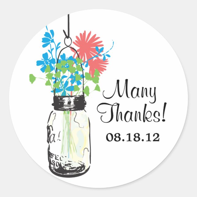 Sticker Rond Mason Jar et Mariage Fleur sauvage (Devant)