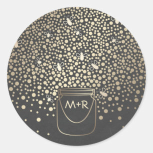 Sticker Rond Mason Jar Fireflies or Russe Mariage de tableau de