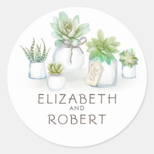Sticker Rond Mason Jar Succulents Mariage campagnard rustique