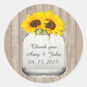 Sticker Rond Mason jar tournesol mariage tags sunflwr6