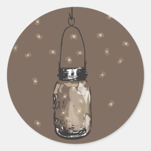 Sticker Rond Mason Jars avec Mariage de lucioles