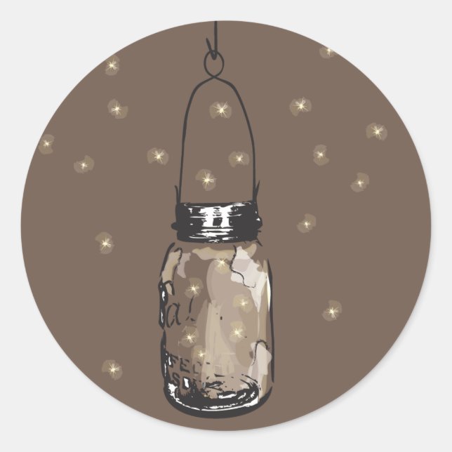 Sticker Rond Mason Jars avec Mariage de lucioles (Devant)