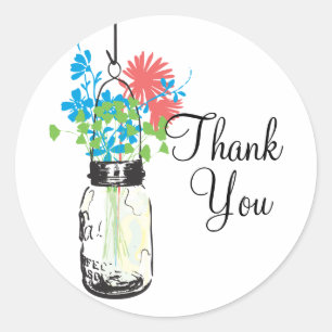 Sticker Rond Mason Jars et Merci Fleur sauvage