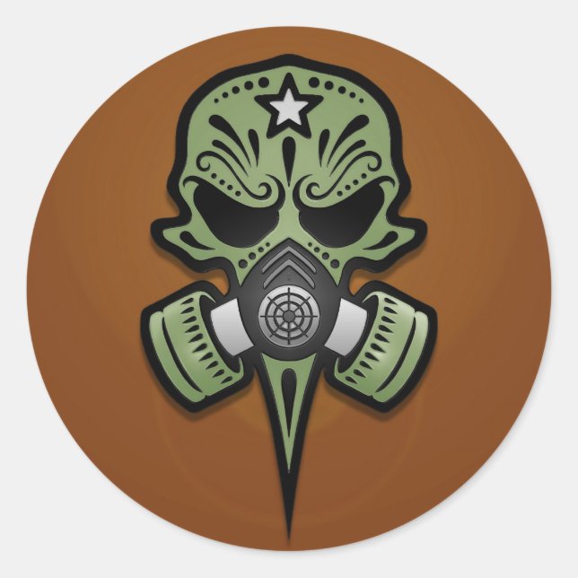 Sticker Rond Masque à gaz, crâne à sucre, vert (Devant)