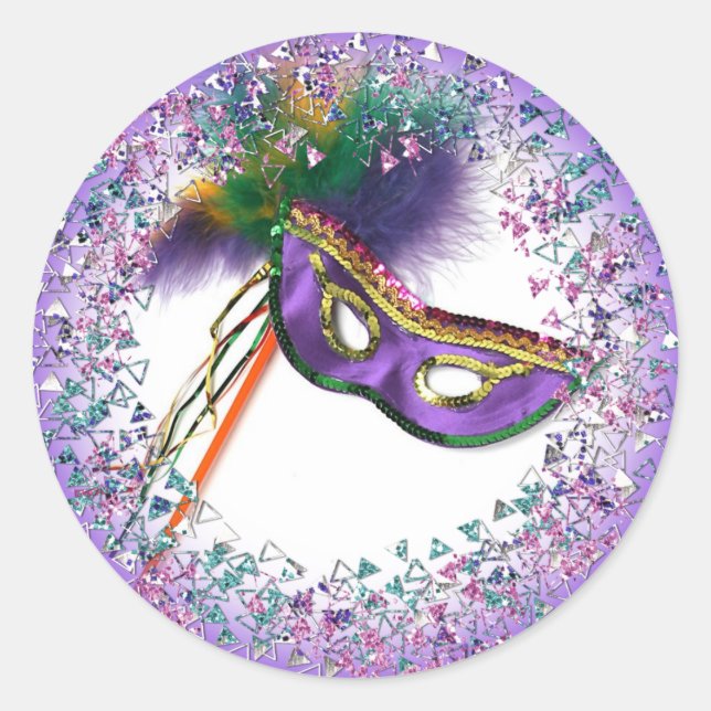 Sticker Rond Masque à plumes violettes Soirée masquée (Devant)