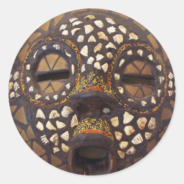 Sticker Rond Masque africain avec coquillages (Devant)