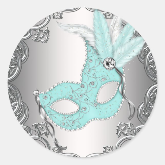 Sticker Rond Masque Argent Bleu Sarcelle Favori de Scellement d (Devant)
