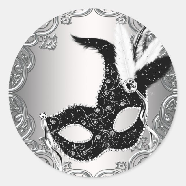 Sticker Rond Masque argenté noir Mascarade Enveloppe Sceau Favo (Devant)