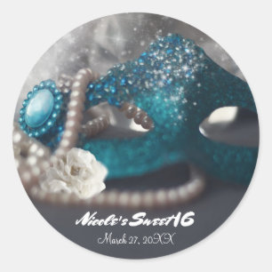 Sticker Rond Masque de Bal Masqué Élégant & Faveur de Fête de P