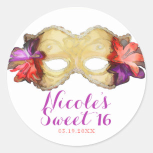 Sticker Rond Masque de bal masqué floral tropical personnalisé