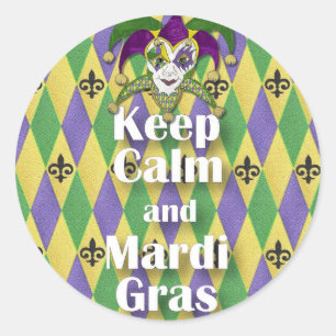Sticker Rond Masque de bouffon Garder son calme et Mardi Gras