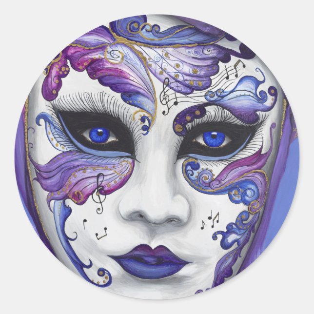 Sticker Rond Masque de carnaval pourpre par PSOVART (Devant)