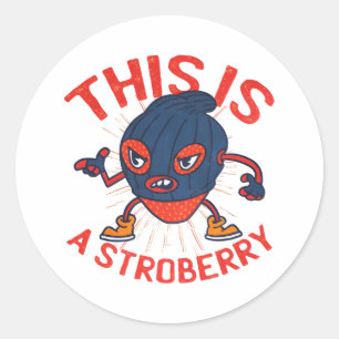 Sticker Rond Masque de fraise drôle Art de fruit