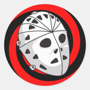 Sticker Rond masque de gode de hockey rouge noir