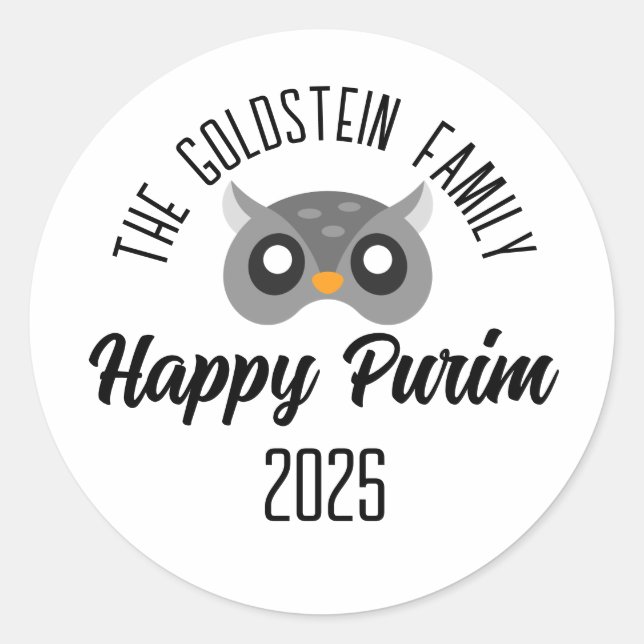 Sticker Rond Masque de hibou Purim masqué déguisement (Devant)