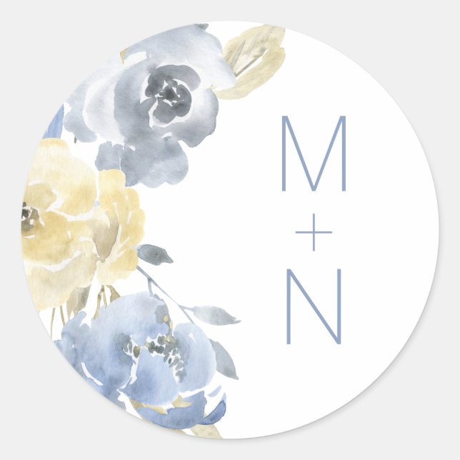 Sticker Rond Masque de l'enveloppe mariage Dusty Blue Floral (Devant)