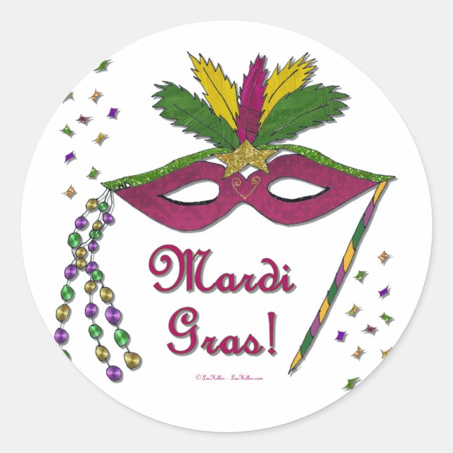 Sticker Rond Masque de Mardi Gras Plumes Perles (Devant)