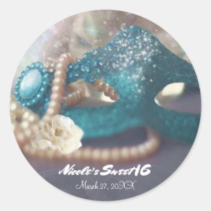 Sticker Rond Masque de Mascarade et Perles Fête Arc-en-Ciel
