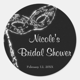 Sticker Rond Masque de mascarade noir et blanc Élégant Cadeau d