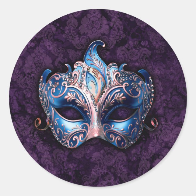 Sticker Rond Masque de masquerade bleu élégant (Devant)