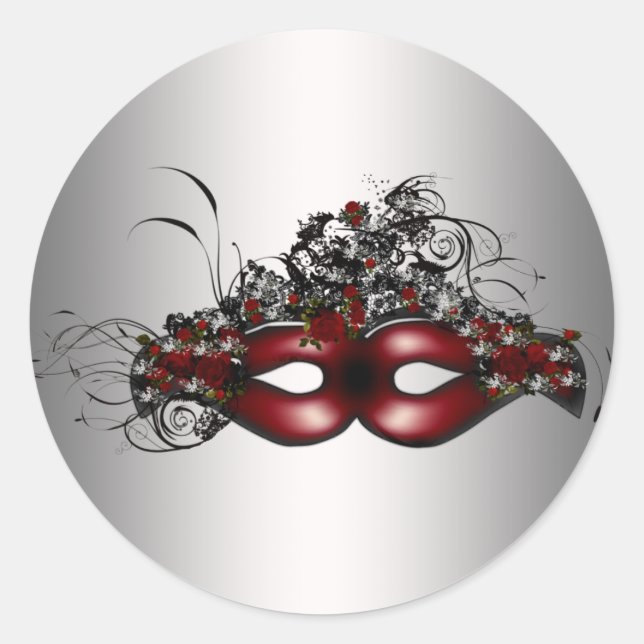 Sticker Rond Masque de masquerade rouge élégant avec sceau d'en (Devant)