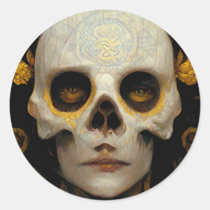 Sticker Rond Masque de mort Imaginaire Sci-Fi Art