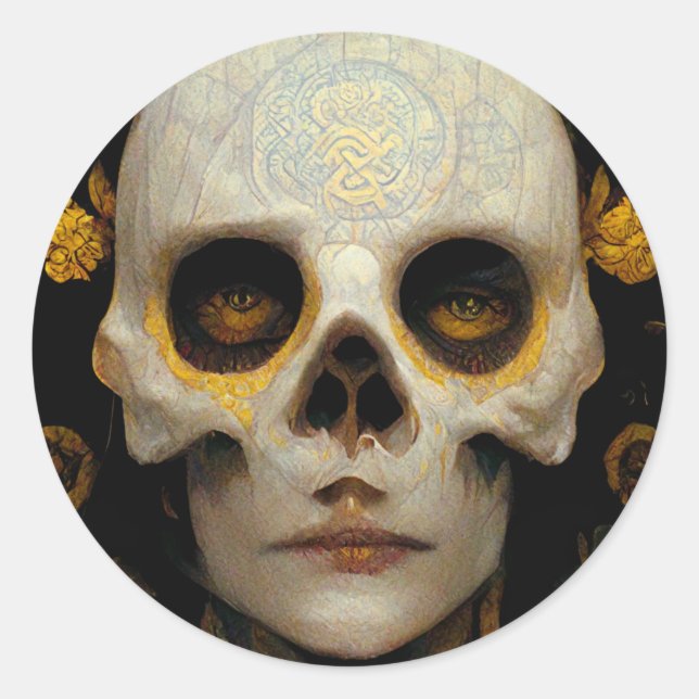 Sticker Rond Masque de mort Imaginaire Sci-Fi Art (Devant)