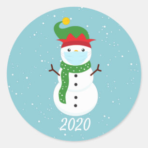 Sticker Rond Masque de Noël 2020 Bonhomme de neige Quarantaine