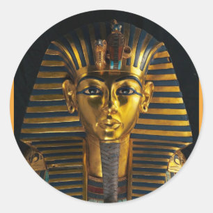 Sticker Rond Masque de pharaon égyptien antique, art doré du ro
