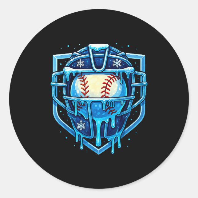 Sticker Rond Masque de receveur de baseball à gouttes de Noël C (Devant)