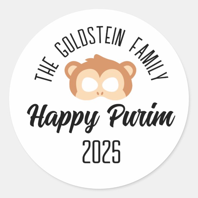 Sticker Rond Masque de singe Purim mascarade costume (Devant)