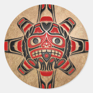 Sticker Rond Masque de Sun de Haida