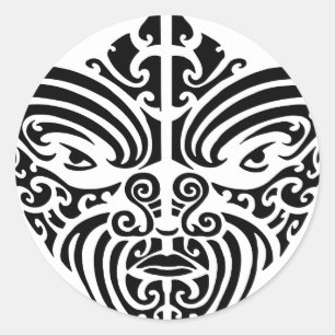 Sticker Rond Masque de tatouage tribal maori
