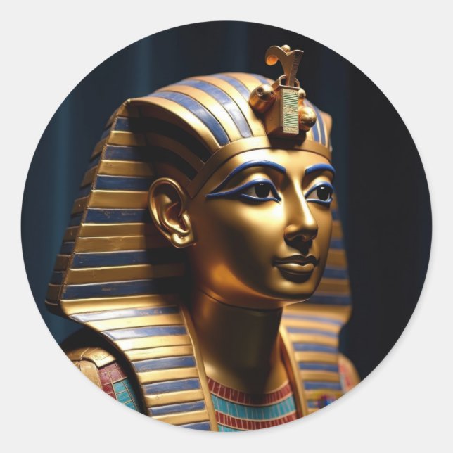 Sticker Rond Masque d'or de Pharaon Toutânkhamon (Devant)
