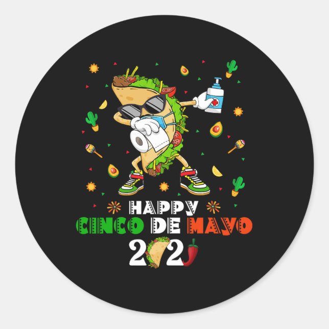 Sticker Rond Masque facial Dabbing Taco Cinco De Mayo 2021 Quar (Devant)
