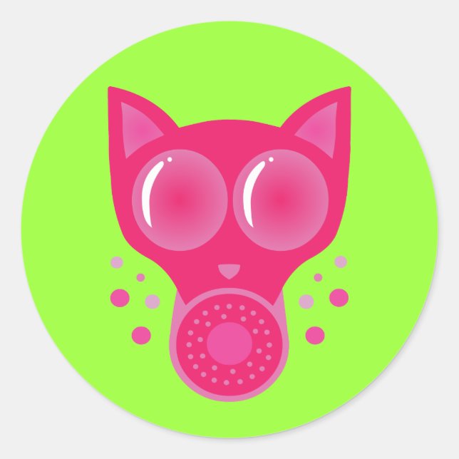 Sticker Rond Masque gaz de chat rose (Devant)