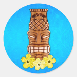 Sticker Rond Masque Hawaïen Tiki