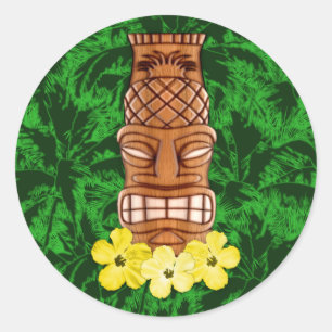 Sticker Rond Masque Hawaïen Tiki