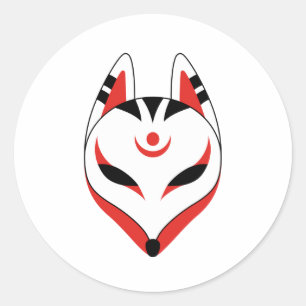 Sticker Rond Masque japonais Kitsune Fox