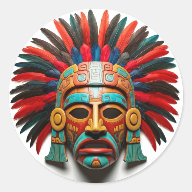 Sticker Rond Masque maya Voyage Mexique (Devant)