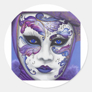 Sticker Rond Masque pourpre de carnaval par PSOVART