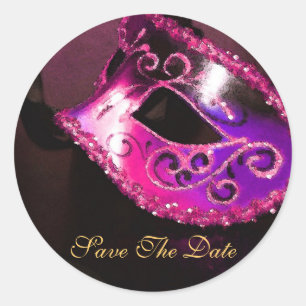Sticker Rond Masque Rose Masqurade Masque Élégant Enregistrer L