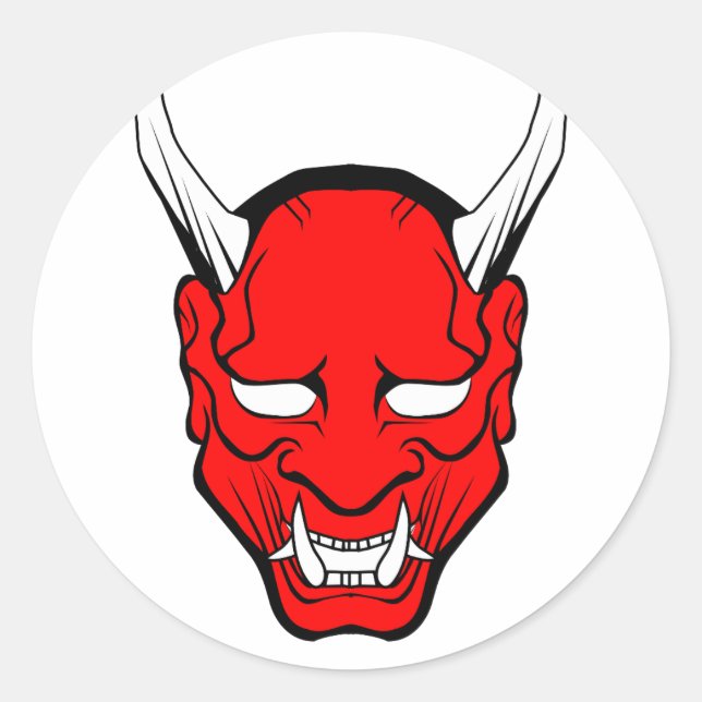 Sticker Rond Masque rouge japonais Hannya (Devant)