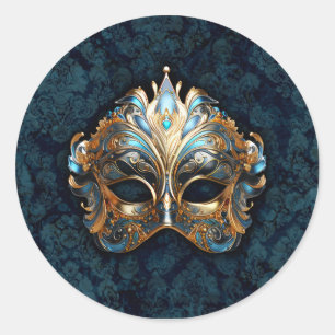 Sticker Rond Masque sarcelle et orné complexe