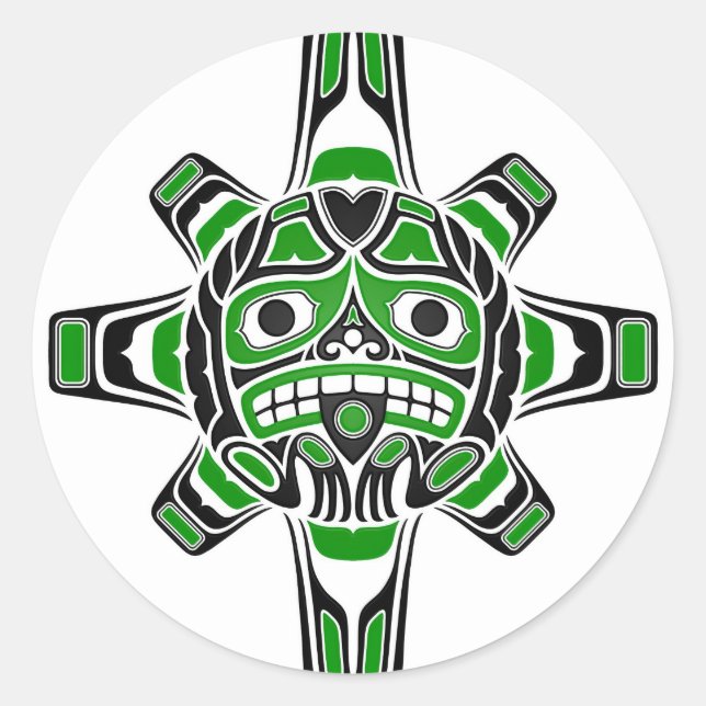 Sticker Rond Masque solaire Haida vert et noir en blanc (Devant)